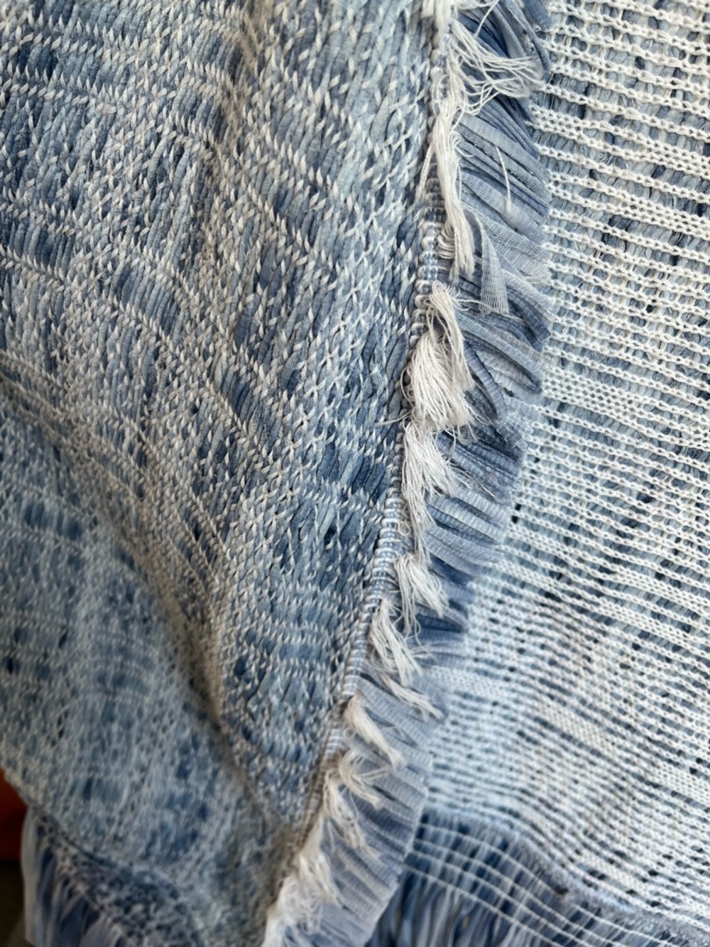 White House Black Market Blue Fringe Cardigan Open Front Tweed Jacket Size M - Picture 9 of 12